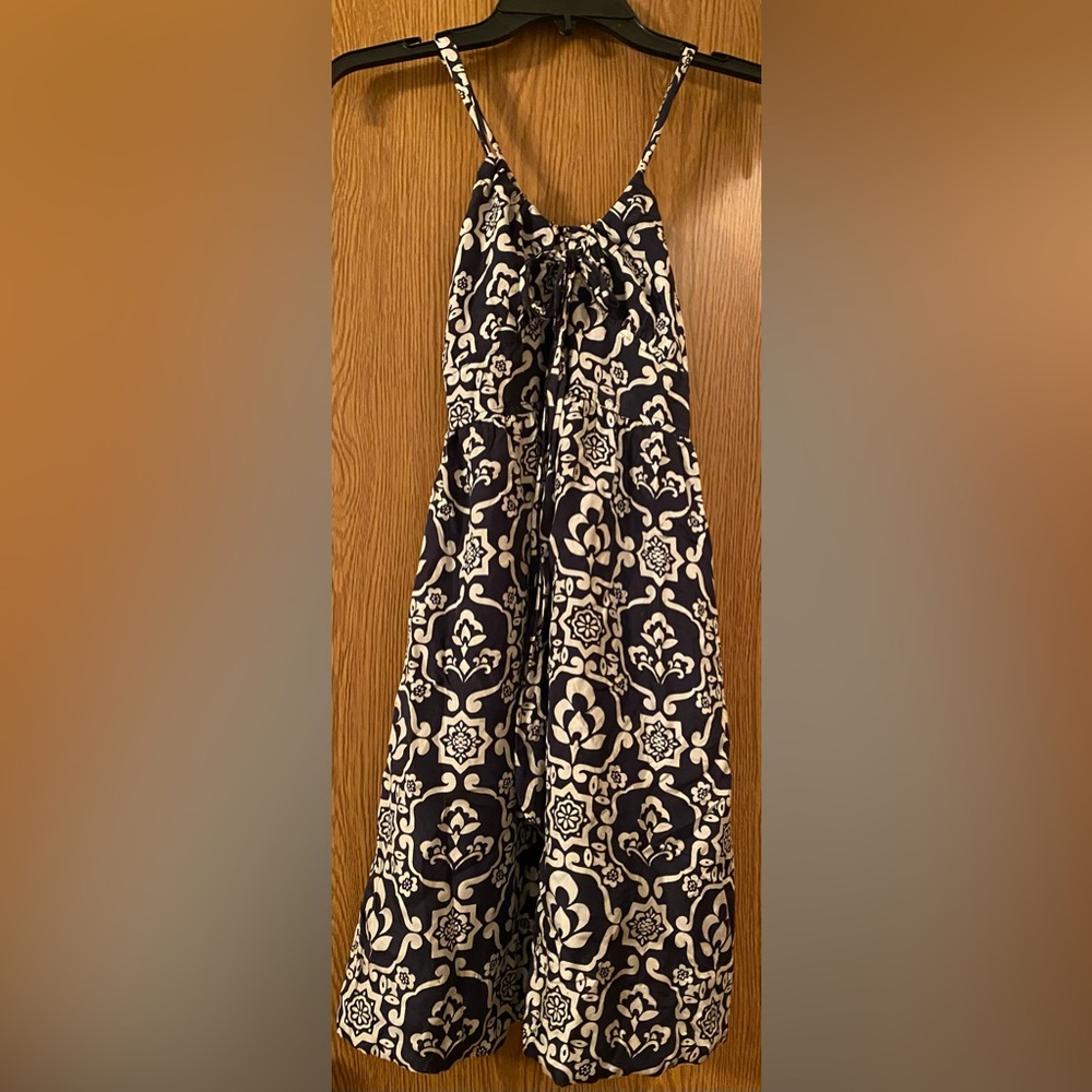 Navy Blue and White Patterned Dress. Size Small